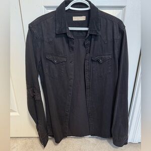 AllSaints Black Shirt with Distressed Sleeve
